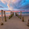 Colors and shapes blend beautifully with the morning sunrise on St Clair Beach in New Zealand.